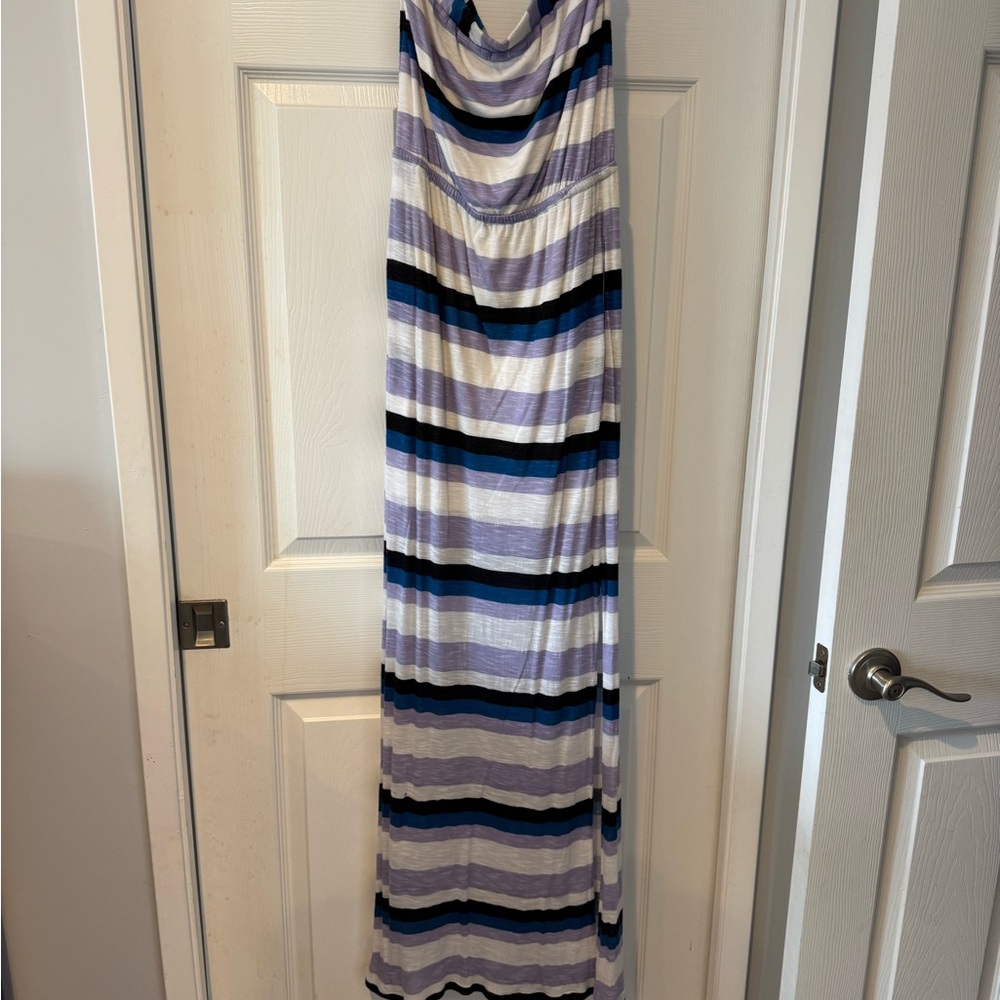 Splendid Strapless Dress - Blue, Black, White Stripes